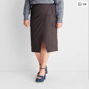 Future Collective Dark Brown Cargo  Pencil Skirt